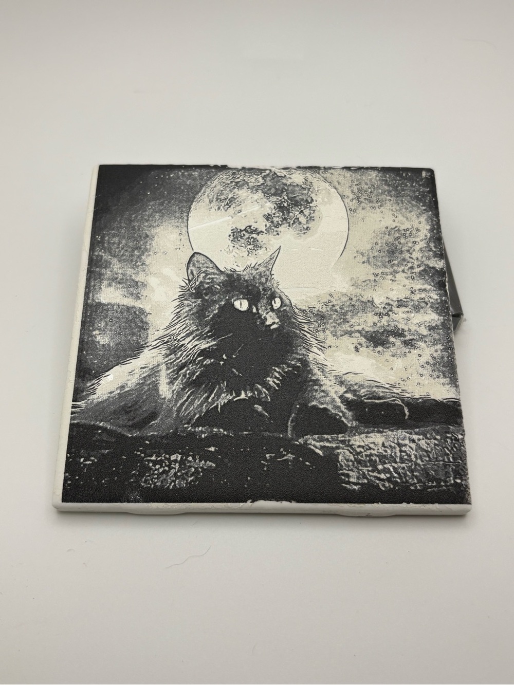 Black Cat Full Moon Artisan Tile